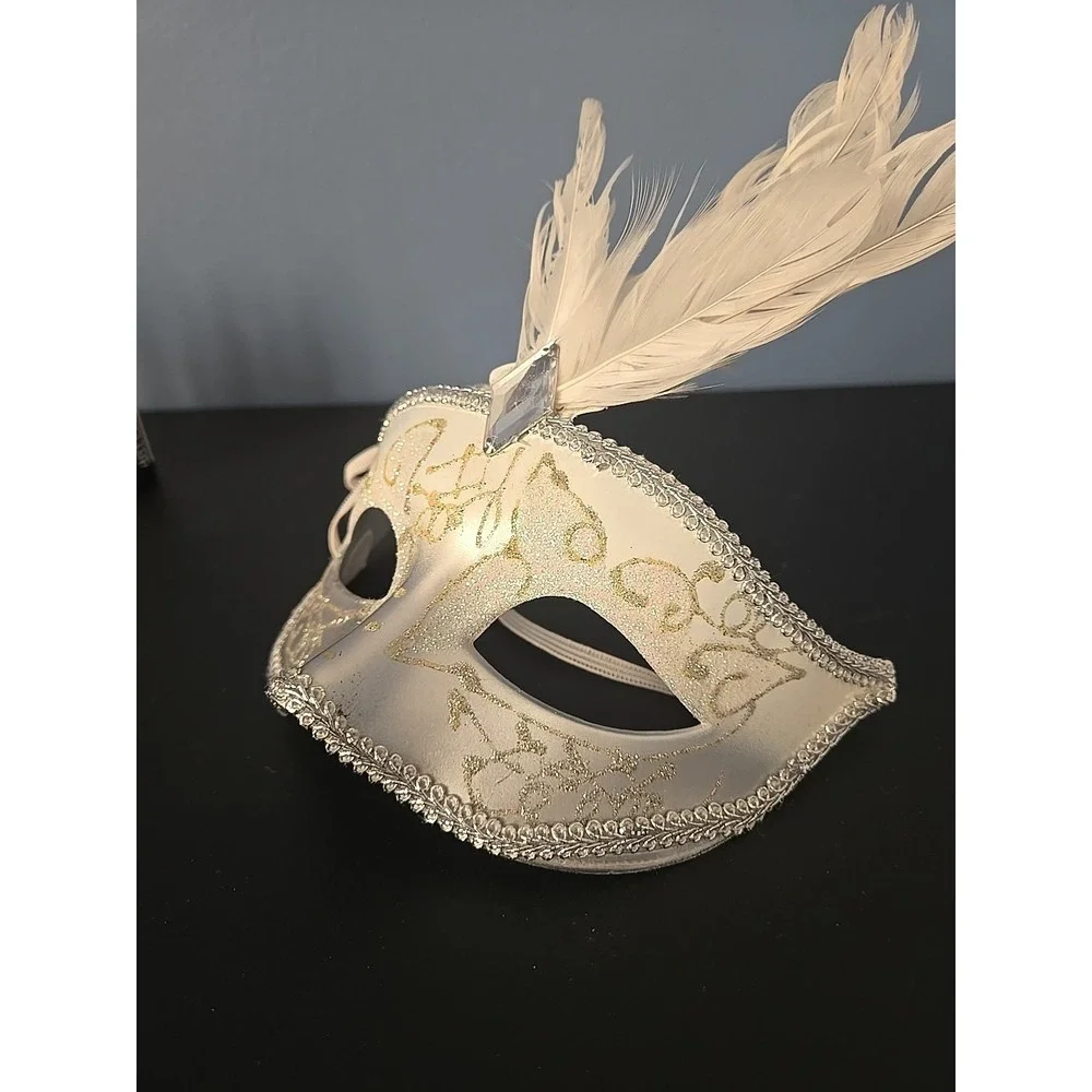 Mardi Gras Carnival Masquerade Party Eye Mask Silver Glitter‎ Sparkles Feathers